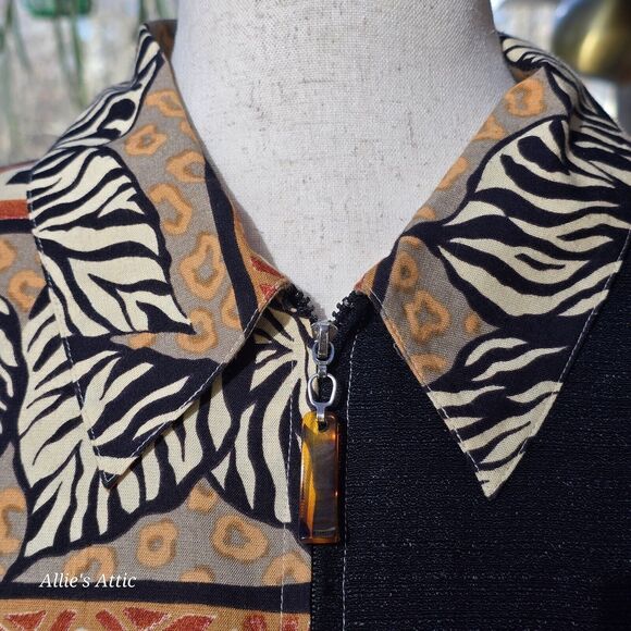 Vtg Zoo Animal Elephant Leopard Print Beaded Full Zip Jacket Alfred Dunner 10 - Picture 4 of 10